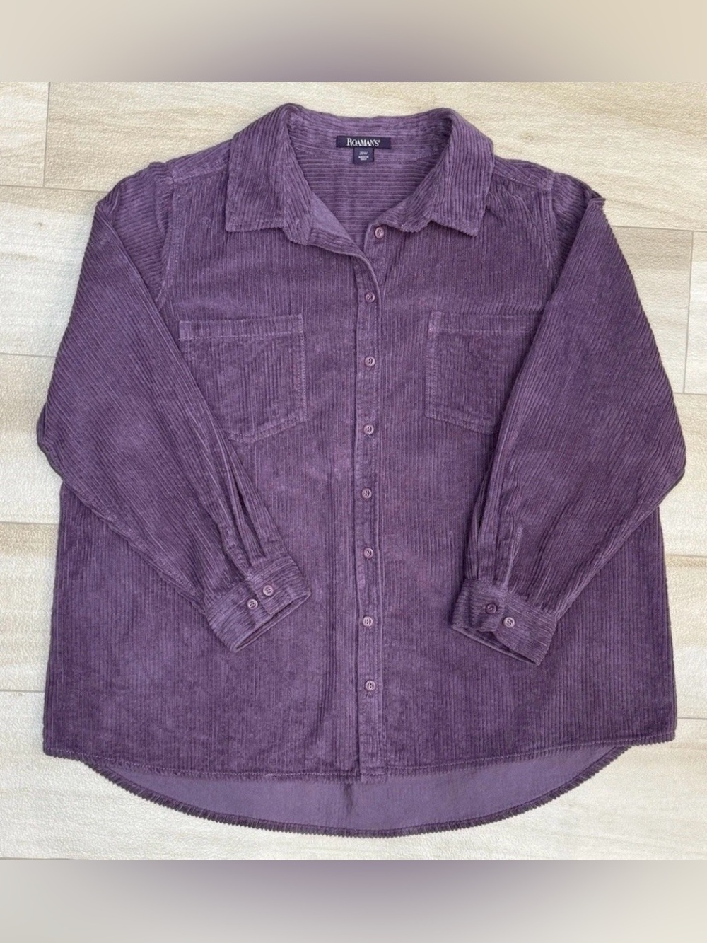 Roman's Corduroy Shirt Shacket Women Plus
Sz 26 W Plum Pockets Wide Wale Cotton